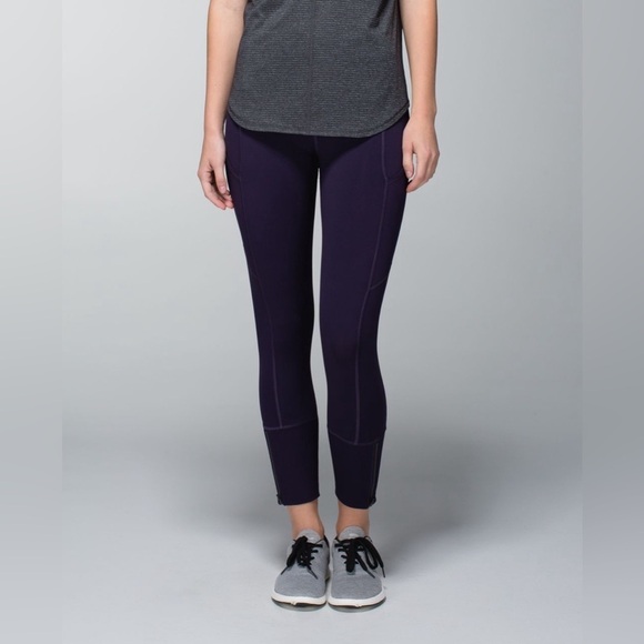 Lululemon Rebel Runner Crop Black Grape Wee Stripe Heathered - Size 4 - Picture 2 of 15